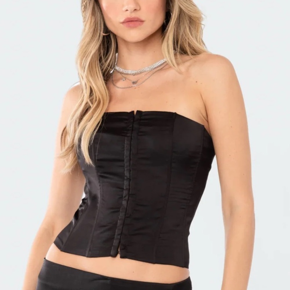 Edikted Black Satin Corset Top